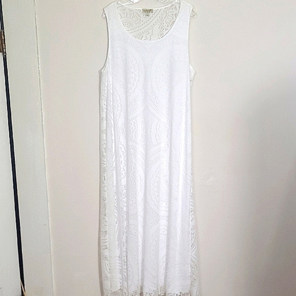White Maxi Dress Sleeveless Sundress Coastal Bohemian Lined Sheer Burnout Y2k - Picture 1 of 12
